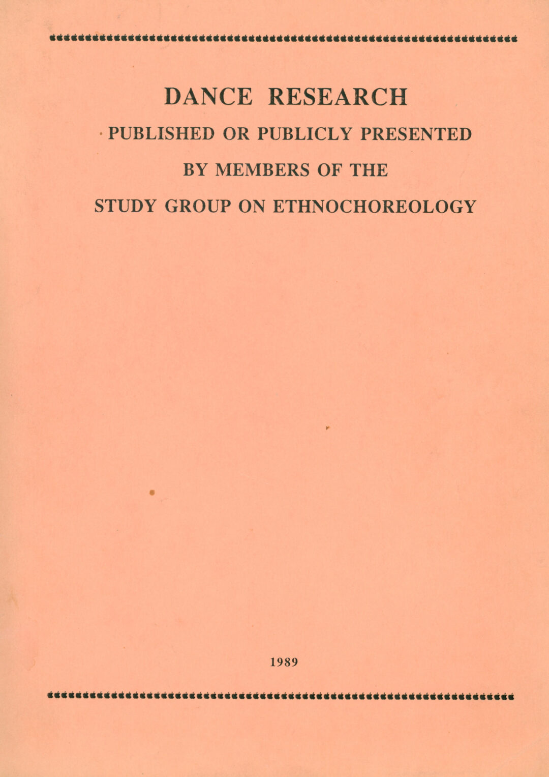 Dance Research 1989.